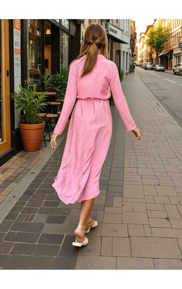 Pasaklı Giyim Kadın Hasır Kemerli Gömlek Elbise 2837451 Gül Kurusu