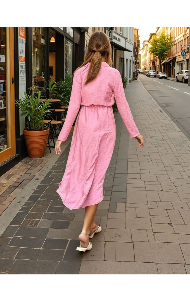 Pasaklı Giyim Kadın Hasır Kemerli Gömlek Elbise 2837451 Gül Kurusu