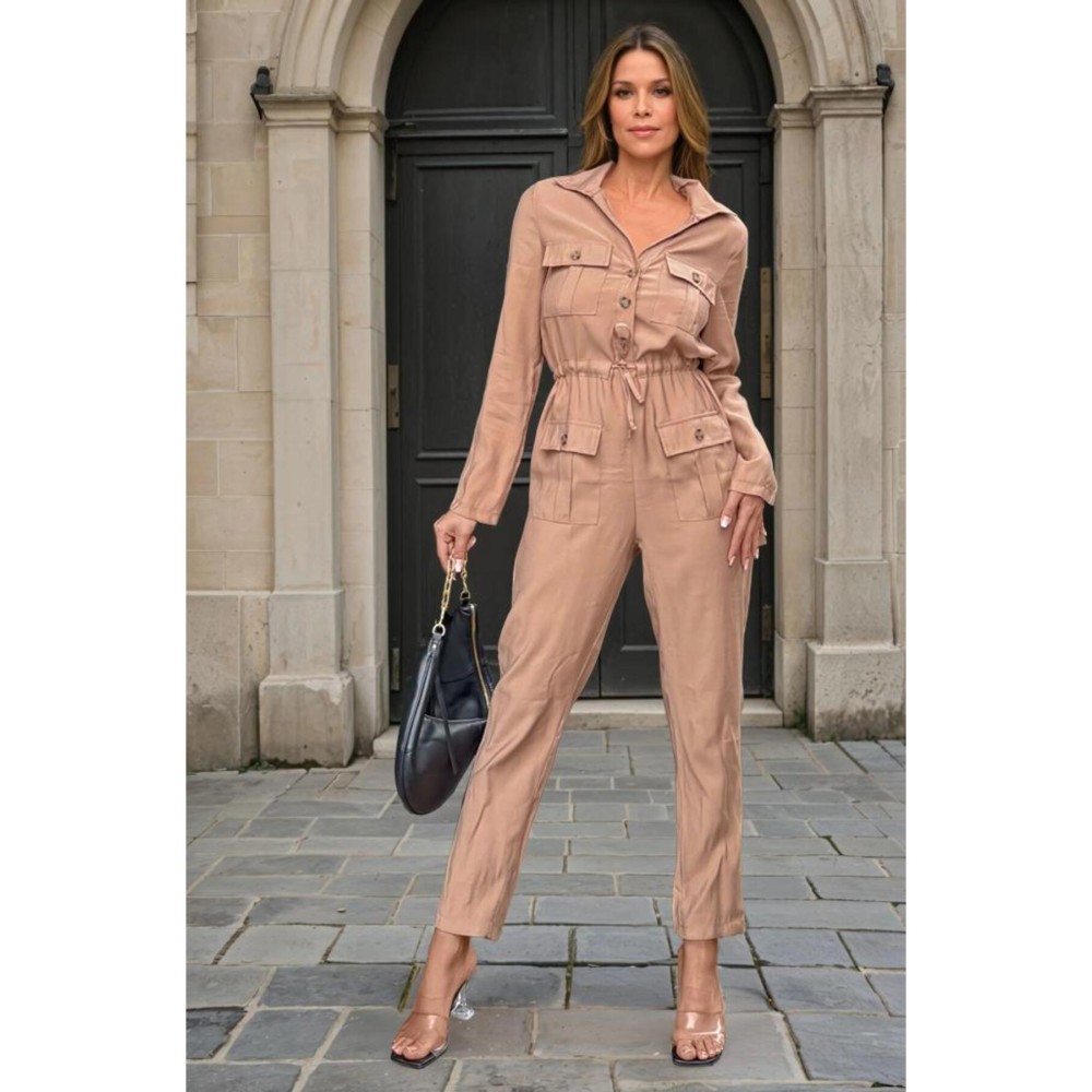 Pasaklı Giyim Pasaklı Giyim Kadın Safari Tulum Oversize Vizon - Premium Kadın Giyim