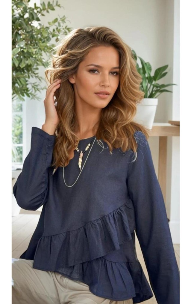 Pasaklı Giyim Kadın Fırfırlı Keten Bluz 3571319 Siyah