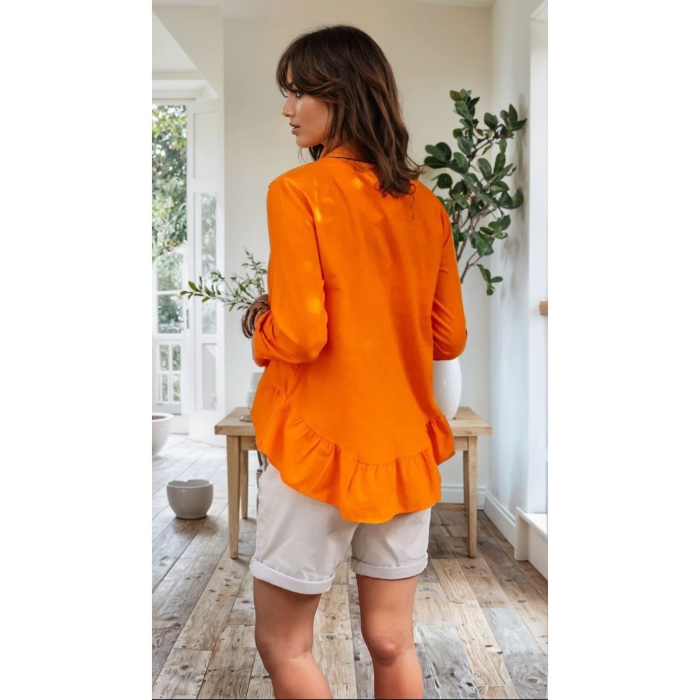 Pasaklı Giyim Pasaklı Giyim Kadın Fırfırlı Keten Bluz Turuncu - Premium Kadın Giyim