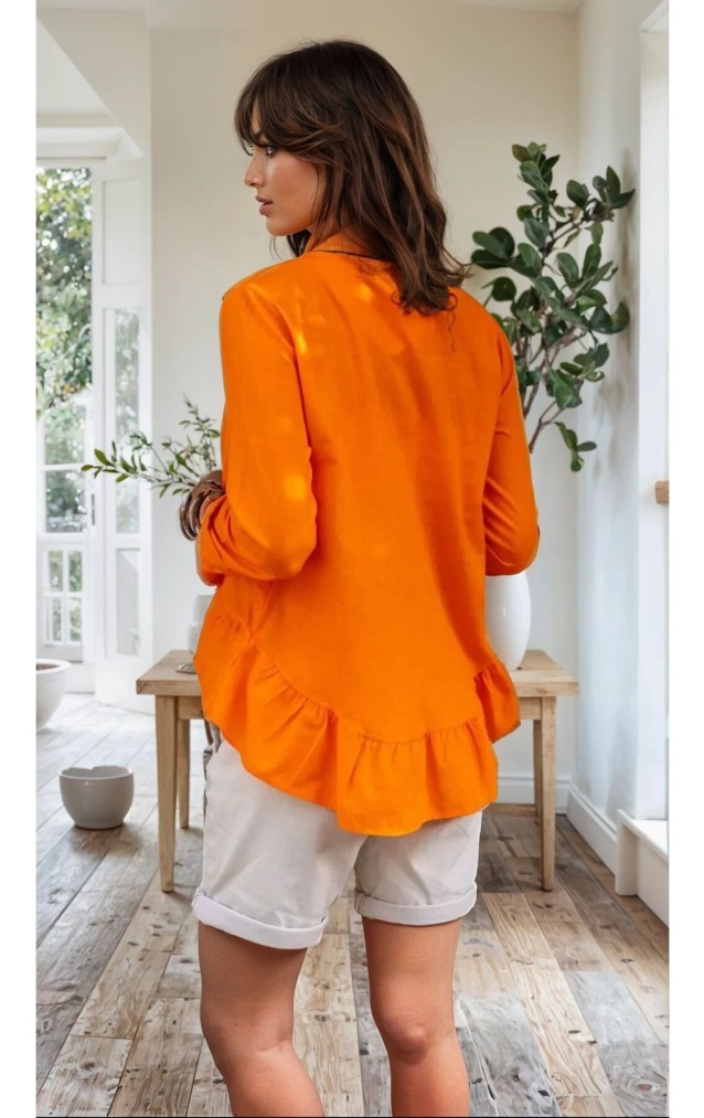 Pasaklı Giyim Kadın Fırfırlı Keten Bluz 3571319 Turuncu