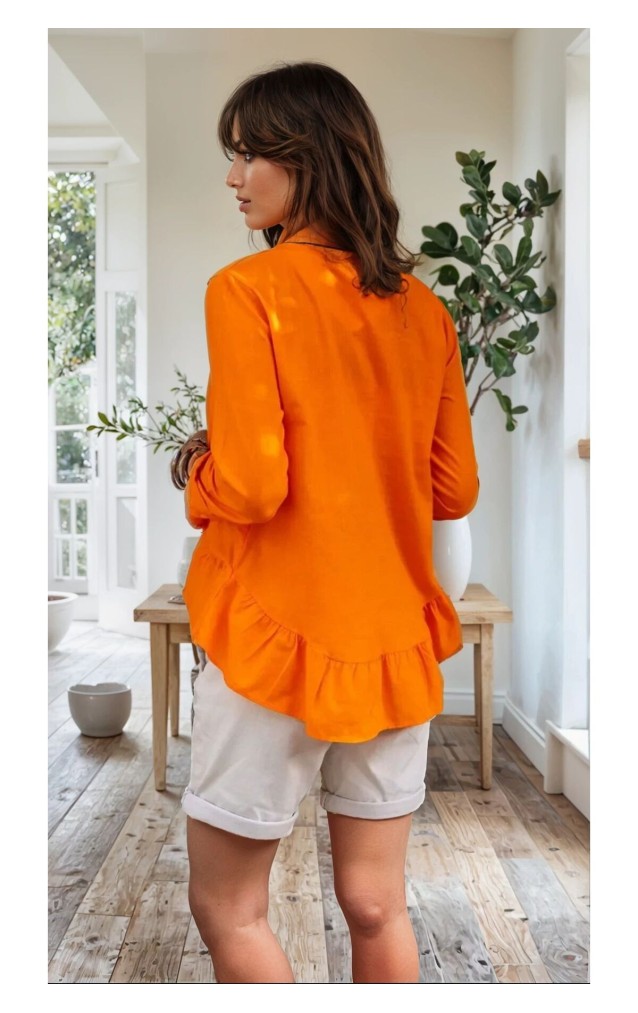 Pasaklı Giyim Kadın Fırfırlı Keten Bluz 3571319 Turuncu