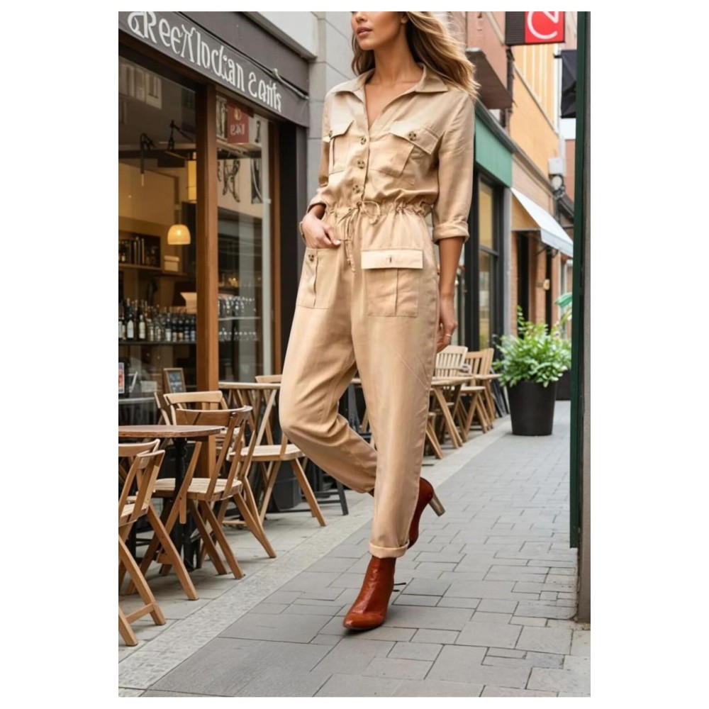 Pasaklı Giyim Pasaklı Giyim Kadın Safari Tulum Oversize Karamel - Premium Kadın Giyim