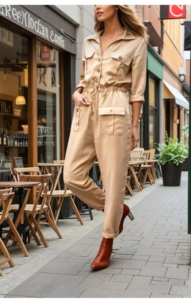 Pasaklı Giyim Kadın Safari Tulum Oversize 3164506 Karamel