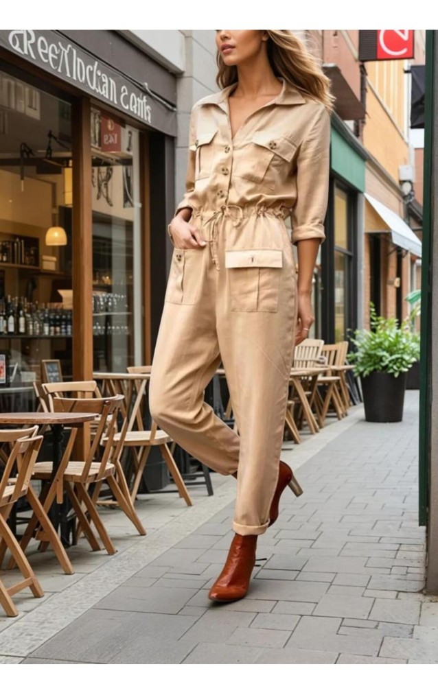 Pasaklı Giyim Kadın Safari Tulum Oversize 3164506 Karamel