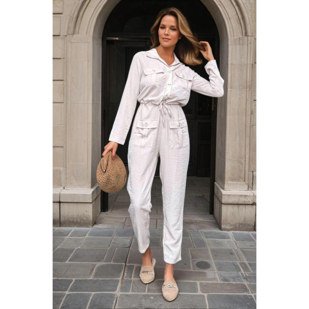 Pasaklı Giyim Pasaklı Giyim Kadın Safari Tulum Oversize Açık Krem - Premium Kadın Giyim