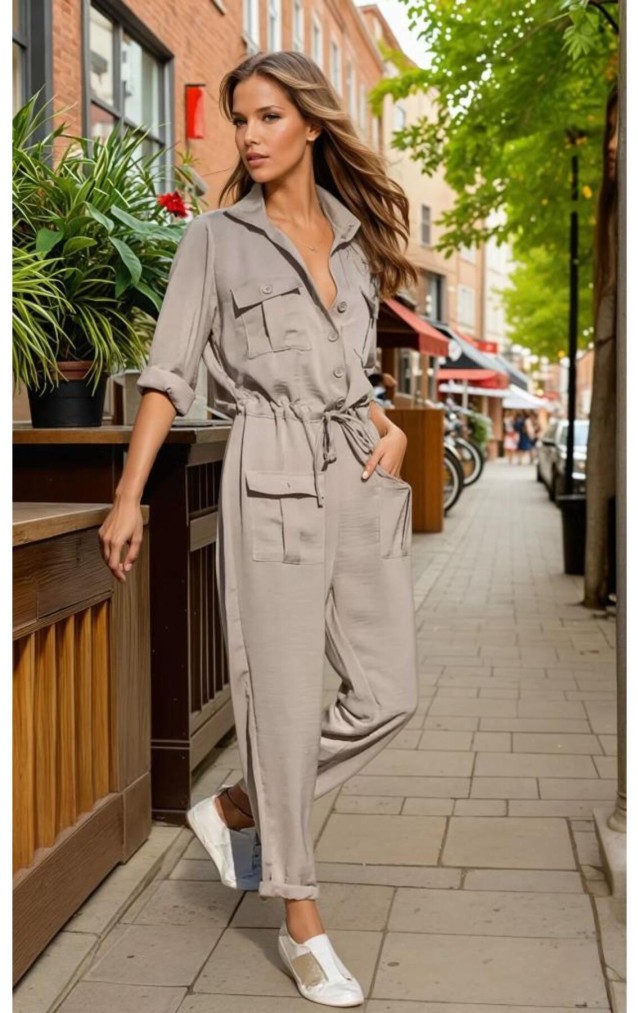 Pasaklı Giyim Kadın Safari Tulum Oversize 3164506 Taş