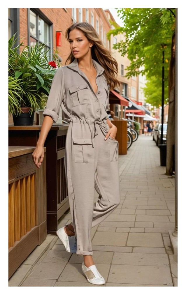 Pasaklı Giyim Kadın Safari Tulum Oversize 3164506 Taş