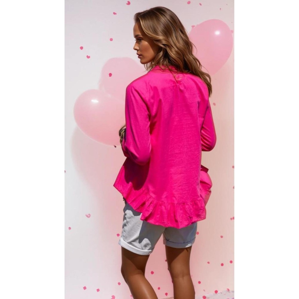 Pasaklı Giyim Pasaklı Giyim Kadın Fırfırlı Keten Bluz Fuşya - Premium Kadın Giyim