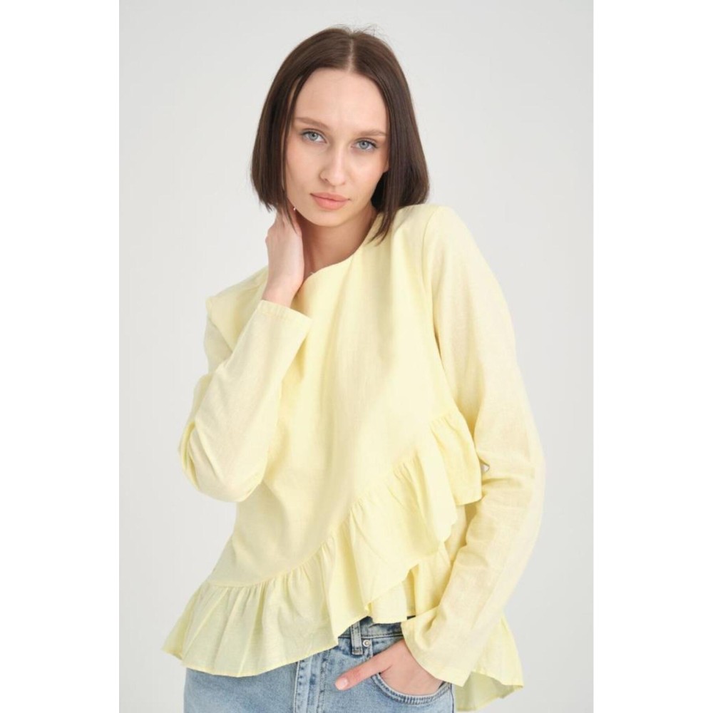 Pasaklı Giyim Pasaklı Giyim Kadın Fırfırlı Keten Bluz Bej - Premium Kadın Giyim