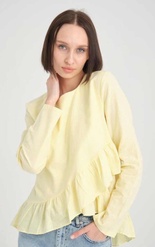 Pasaklı Giyim Kadın Fırfırlı Keten Bluz 3571319 Bej