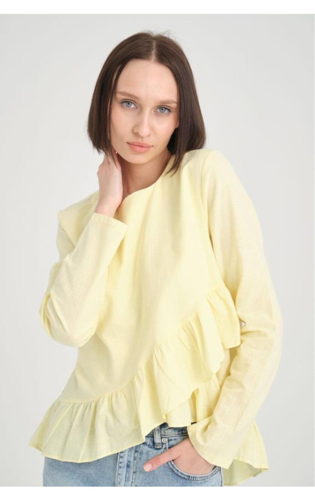 Pasaklı Giyim Kadın Fırfırlı Keten Bluz 3571319 Bej