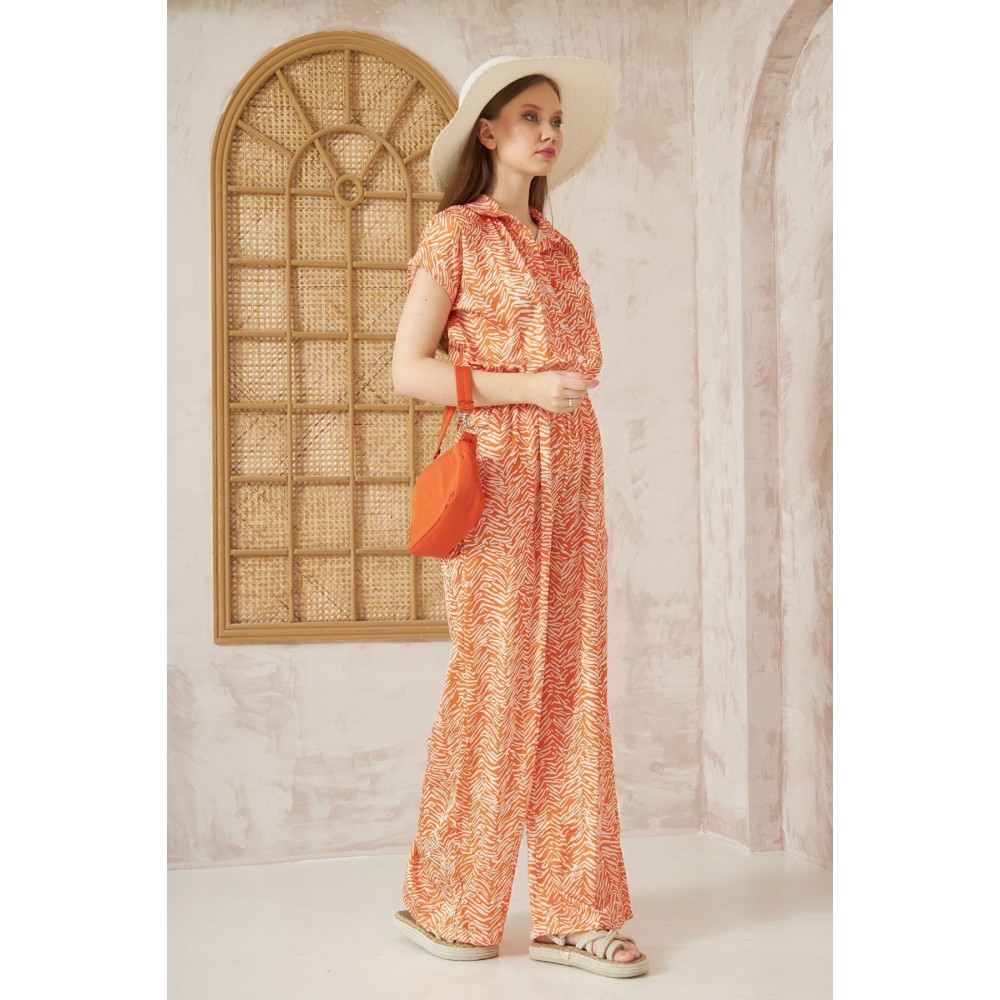 Pasaklı Giyim Pasaklı Giyim Kadın Beli Lastikli Saten Tulum Turuncu - Premium Kadın Giyim