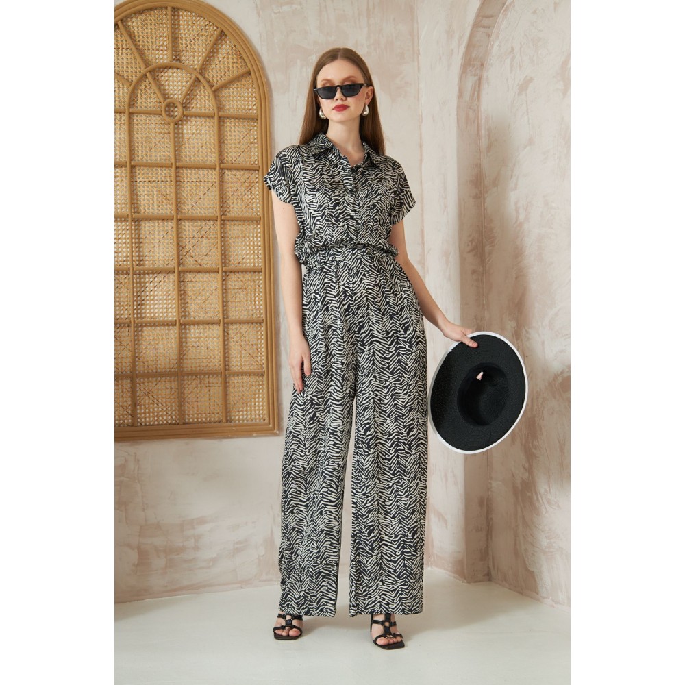 Pasaklı Giyim Pasaklı Giyim Kadın Beli Lastikli Saten Tulum Siyah - Premium Kadın Giyim