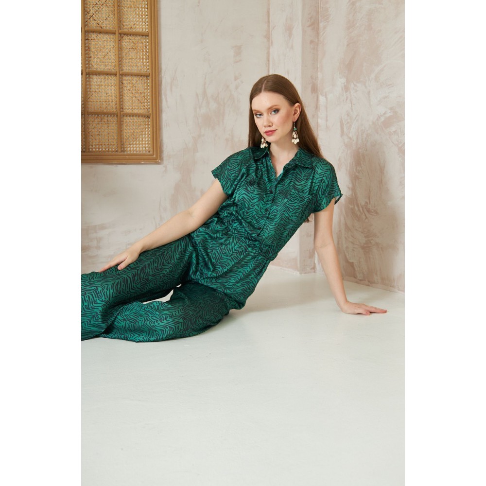 Pasaklı Giyim Pasaklı Giyim Kadın Beli Lastikli Saten Tulum Zümrüt - Premium Kadın Giyim