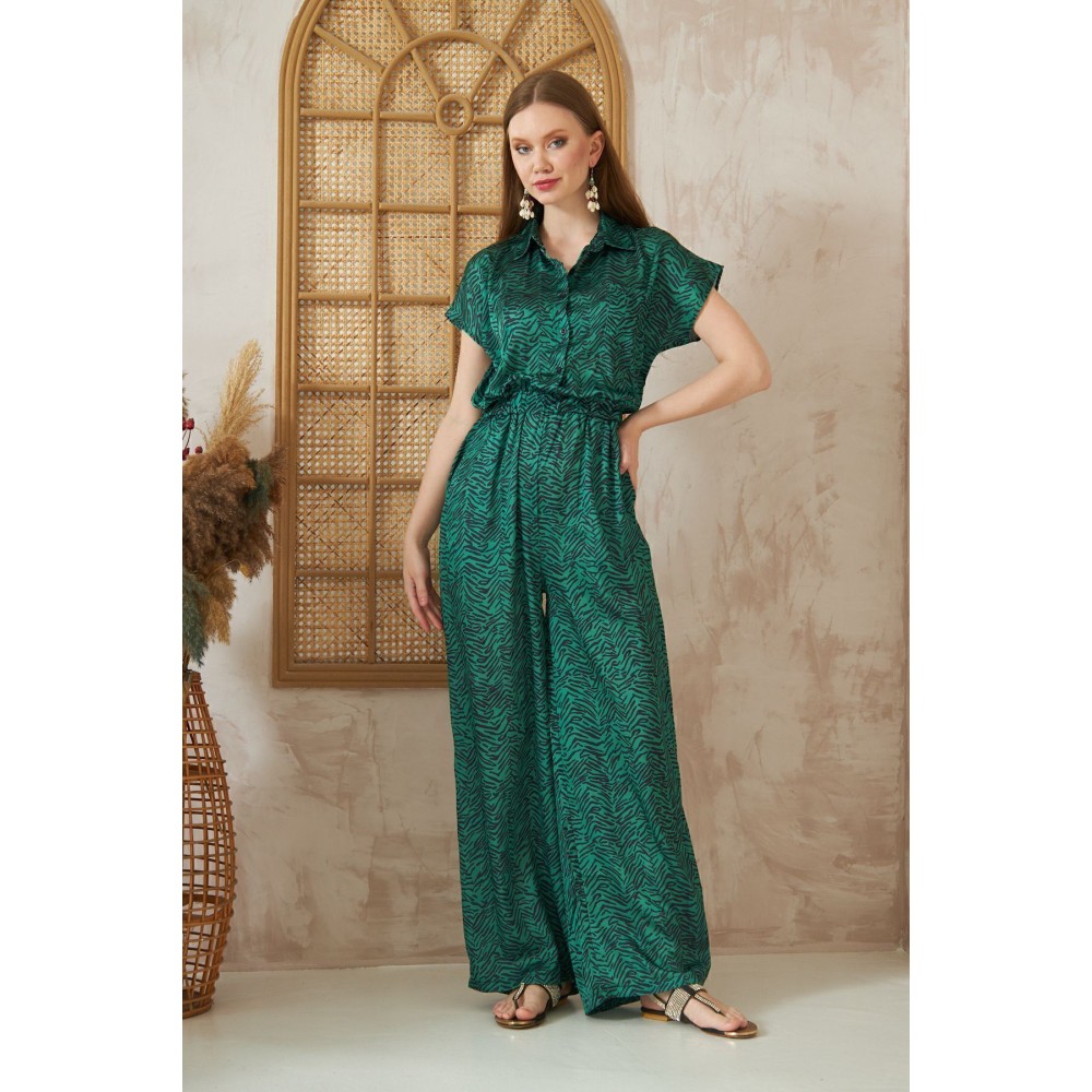 Pasaklı Giyim Pasaklı Giyim Kadın Beli Lastikli Saten Tulum Zümrüt - Premium Kadın Giyim