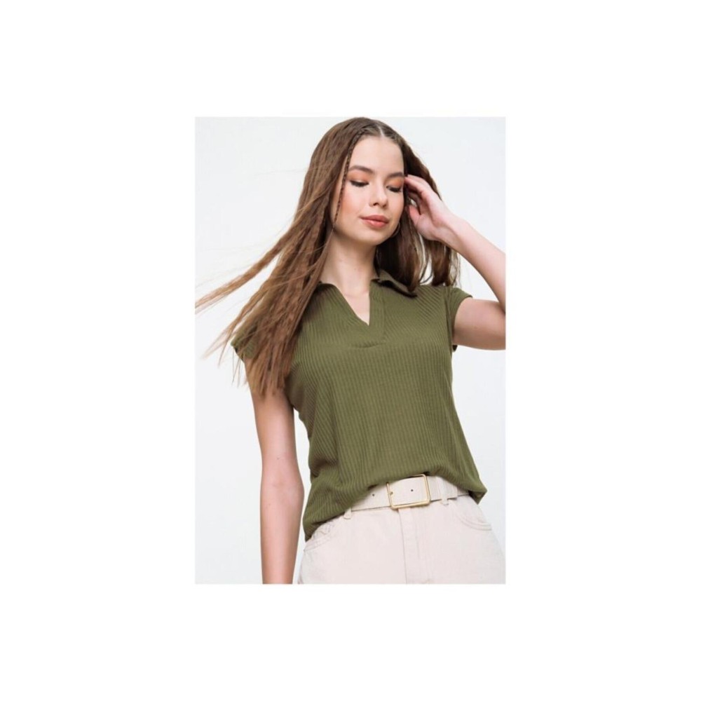 Pasaklı Giyim Pasaklı Giyim Kadın Kaşkorse Viskon Polo Yaka T-shirt Haki - Premium Kadın Giyim