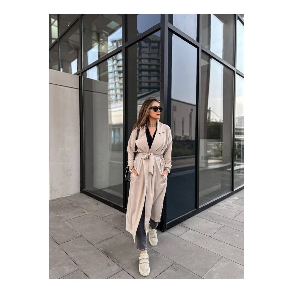 Pasaklı Giyim Pasaklı Giyim Kadın Ekstra Oversize Trençkot Taş - Premium Kadın Giyim