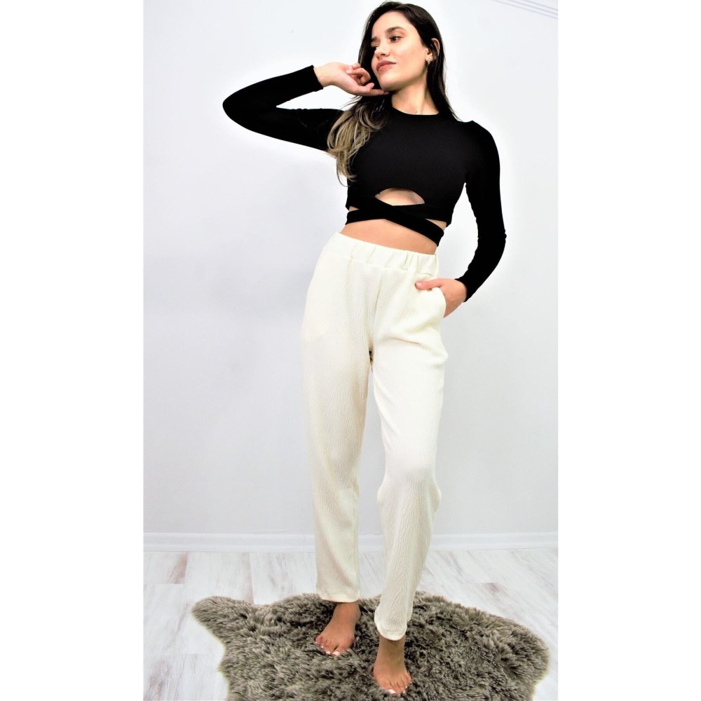 Pasaklı Giyim Pasaklı Giyim Yumuşak Doku Rahat Pantolon Ekru - Premium Kadın Giyim