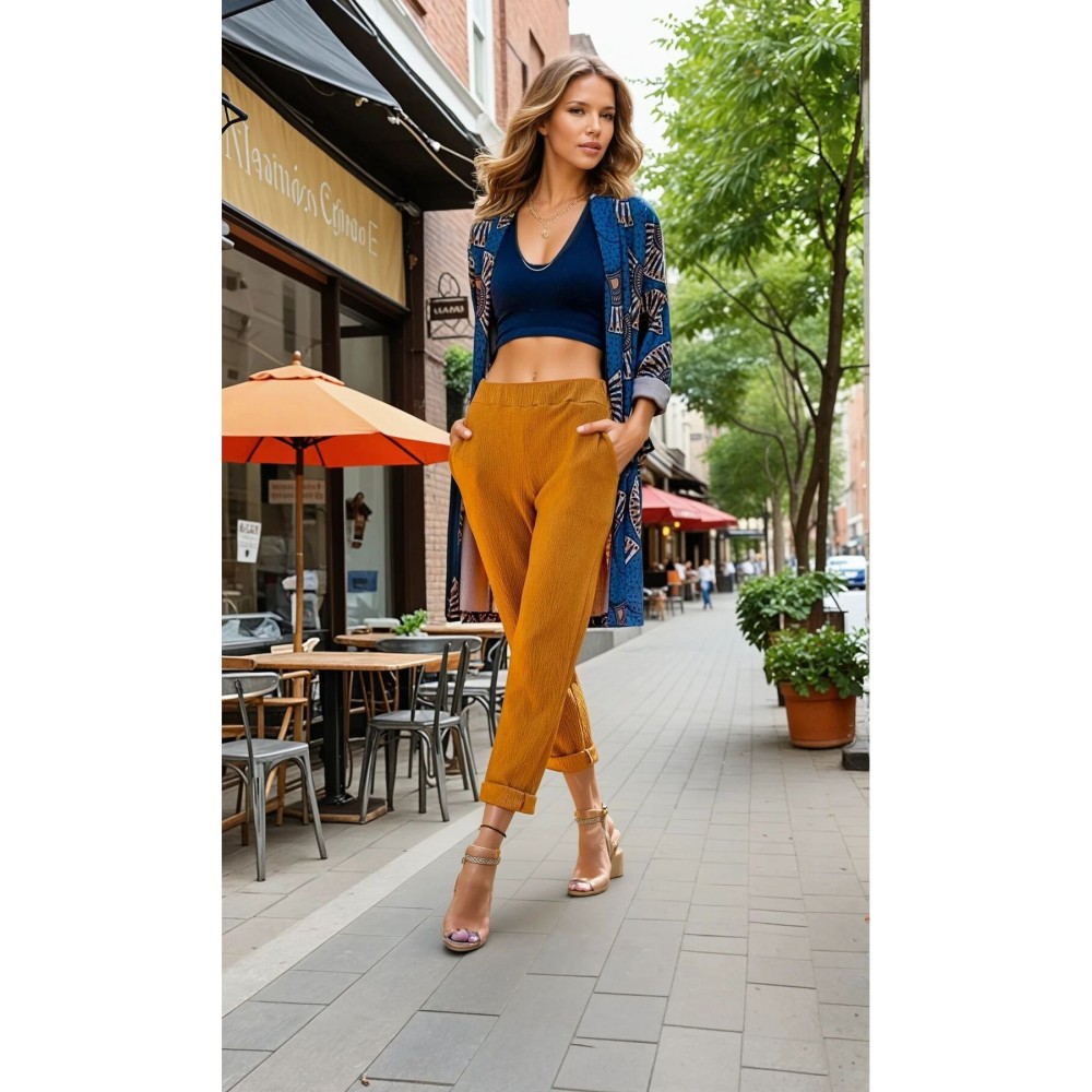 Pasaklı Giyim Pasaklı Giyim Yumuşak Doku Rahat Pantolon Hardal - Premium Kadın Giyim