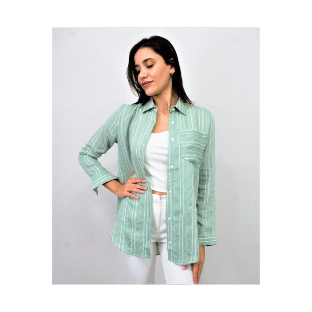 Pasaklı Giyim Pasaklı Giyim Kadın Çizgili Gömlek Yeşil - Premium Kadın Giyim