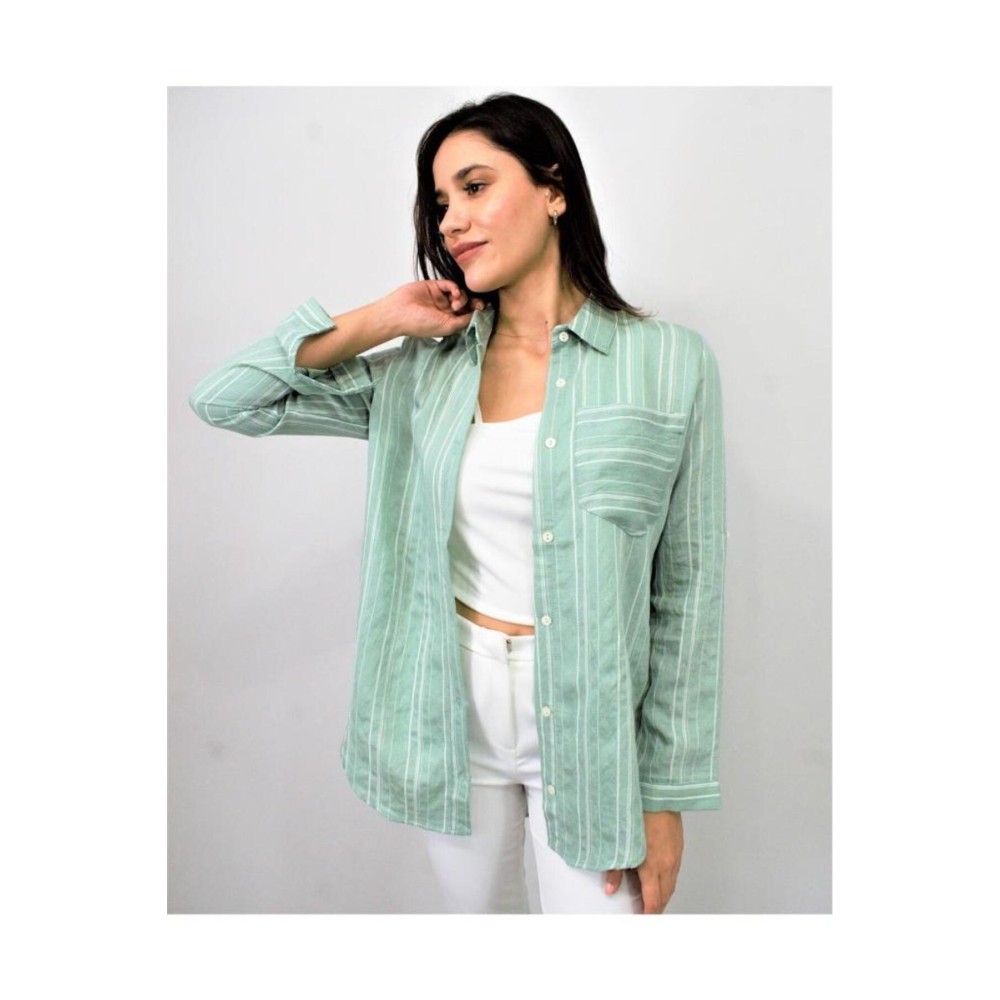 Pasaklı Giyim Pasaklı Giyim Kadın Çizgili Gömlek Yeşil - Premium Kadın Giyim