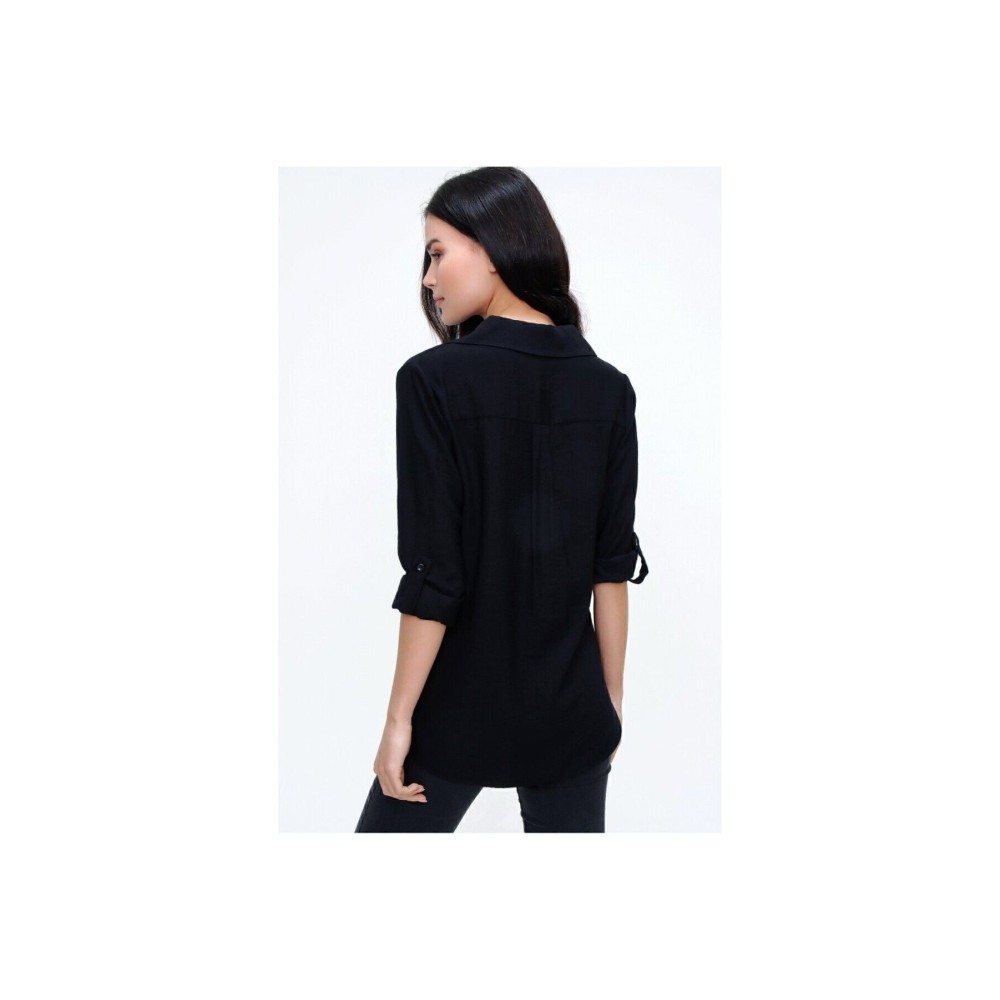 Pasaklı Giyim Pasaklı Giyim Kadın Klasik Keten Gömlek Siyah - Premium Kadın Giyim