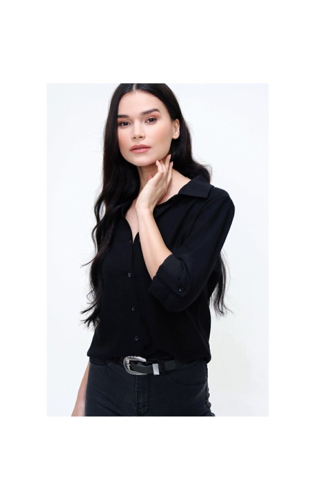 Pasaklı Giyim Kadın Klasik Keten Gömlek 3043300 Siyah