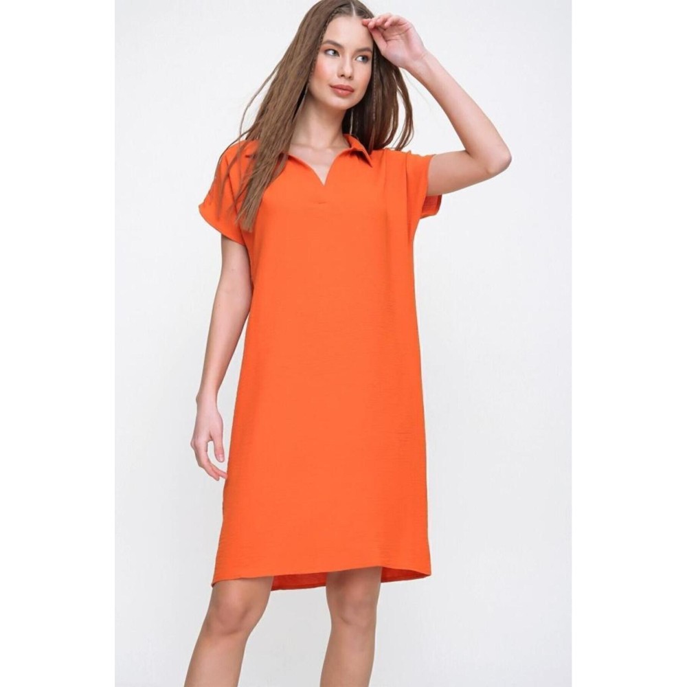 Pasaklı Giyim Pasaklı Giyim Kadın Polo Yaka Elbise Turuncu - Premium Kadın Giyim