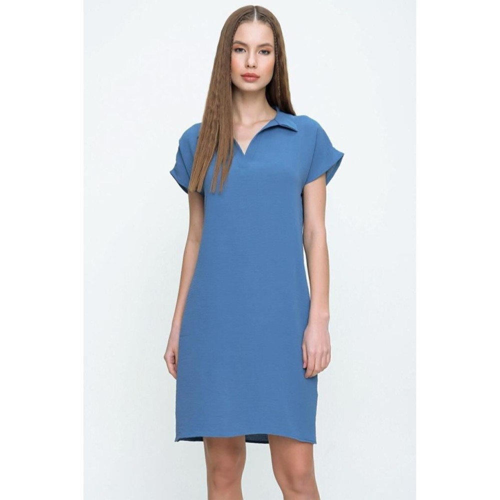 Pasaklı Giyim Pasaklı Giyim Kadın Polo Yaka Elbise Mavi - Premium Kadın Giyim