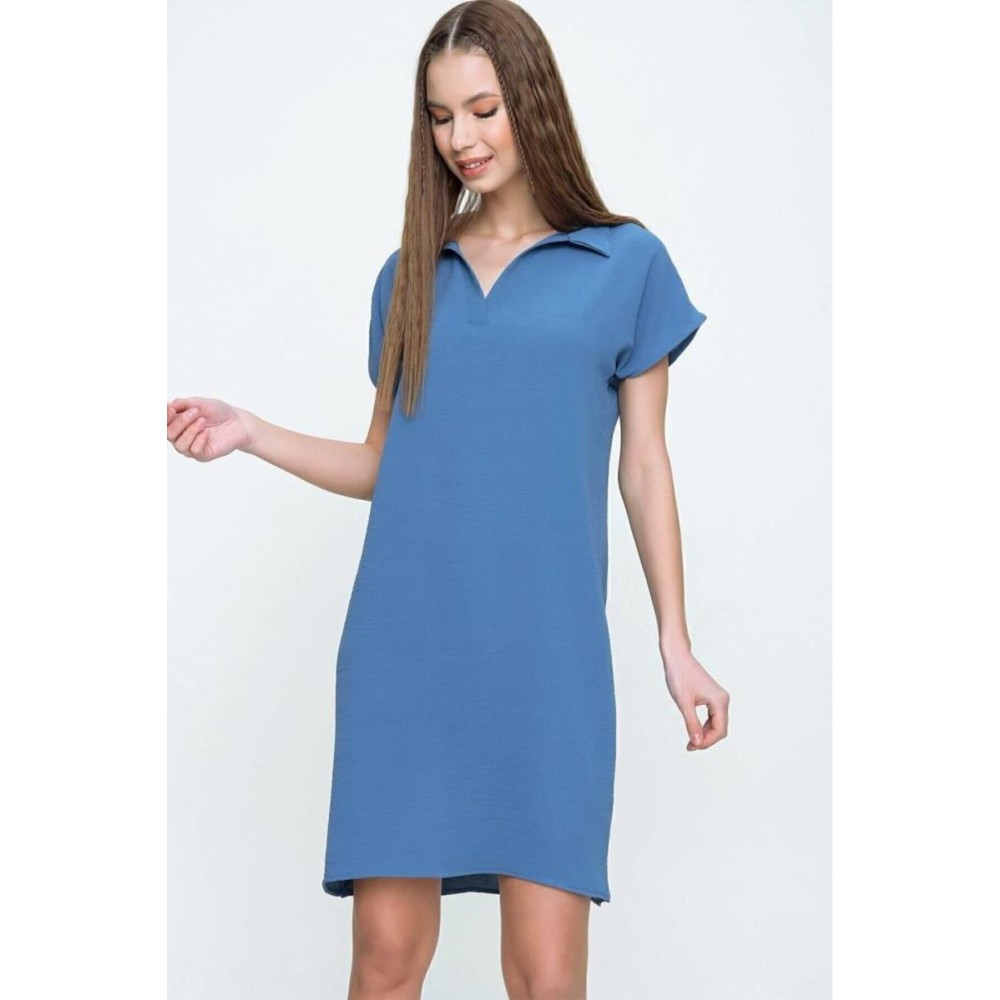 Pasaklı Giyim Pasaklı Giyim Kadın Polo Yaka Elbise Mavi - Premium Kadın Giyim