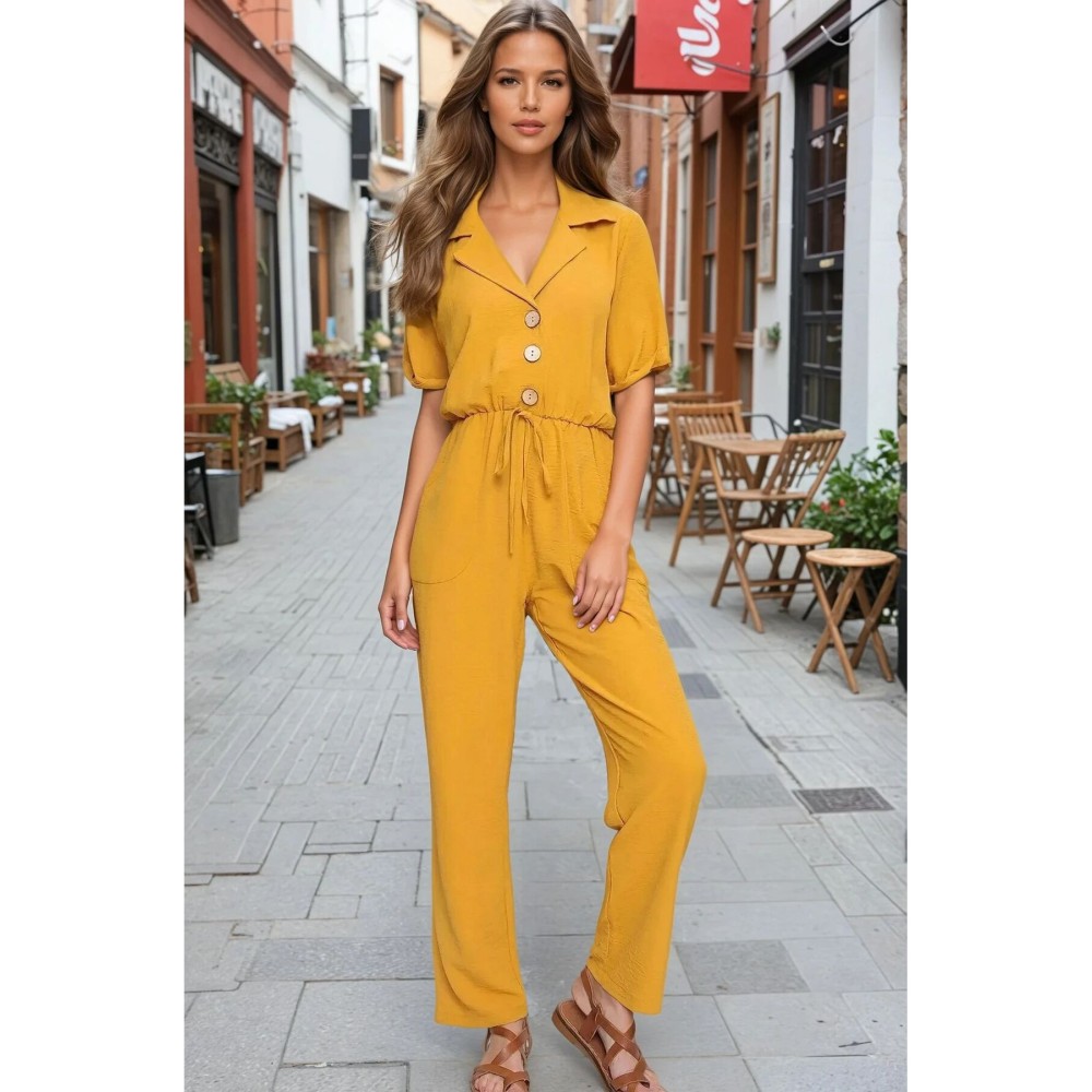 Pasaklı Giyim Pasaklı Giyim Kadın Beli Büzgülü Tulum Hardal - Premium Kadın Giyim