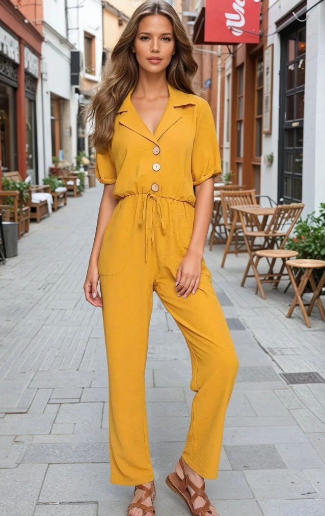 Pasaklı Giyim Kadın Beli Büzgülü Tulum 2622462 Hardal