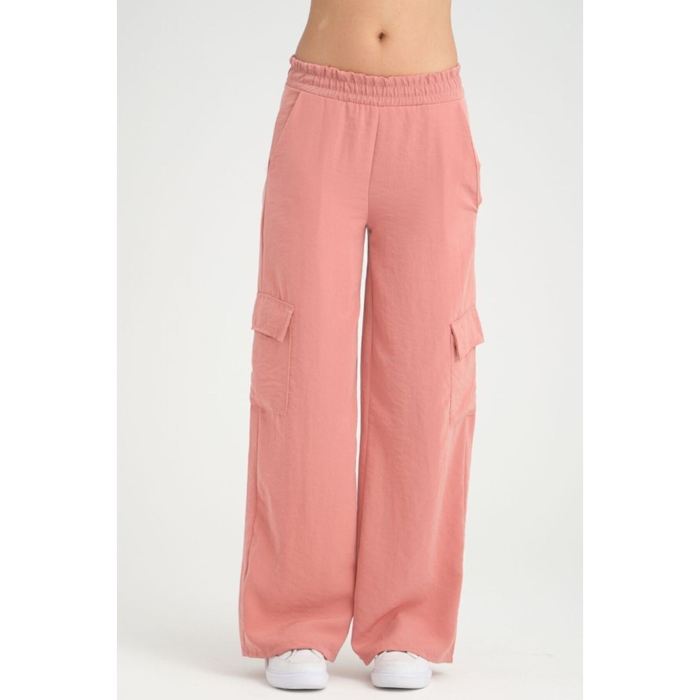 Pasaklı Giyim Pasaklı Giyim Kadın Gülkurusu Kupra Kumaş Cepli Beli Lastikli Bol Paça Kargo Pantolon - Premium Kadın Giyim