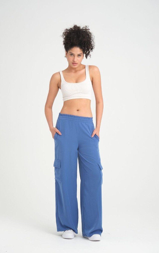 Pasaklı Giyim Kadın Indigo Kupra Kumaş Cepli Beli Lastikli Bol Paça Kargo Mavi Indigo Pantolon 3600308
