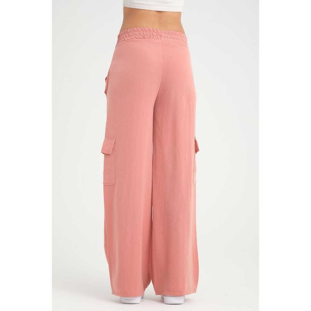 Pasaklı Giyim Pasaklı Giyim Kadın Gülkurusu Kupra Kumaş Cepli Beli Lastikli Bol Paça Kargo Pantolon - Premium Kadın Giyim