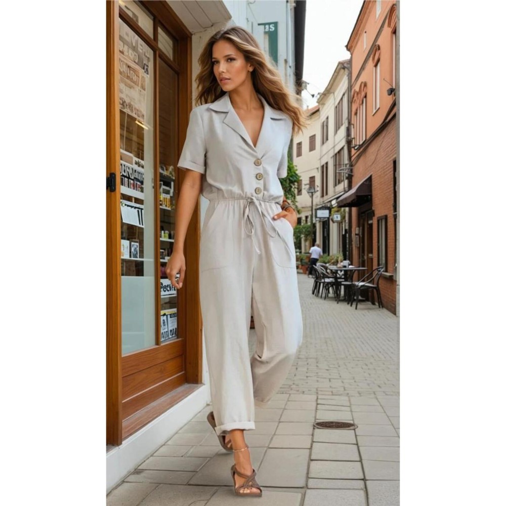 Pasaklı Giyim Pasaklı Giyim Kadın Beli Büzgülü Tulum Bej - Premium Kadın Giyim