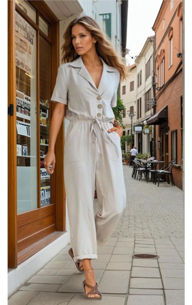 Pasaklı Giyim Kadın Beli Büzgülü Tulum 2622462 Bej