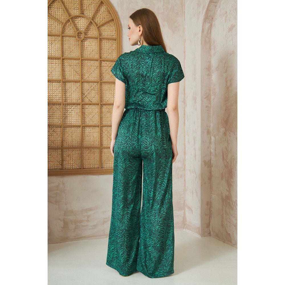 Pasaklı Giyim Pasaklı Giyim Kadın Beli Lastikli Saten Tulum Zümrüt - Premium Kadın Giyim