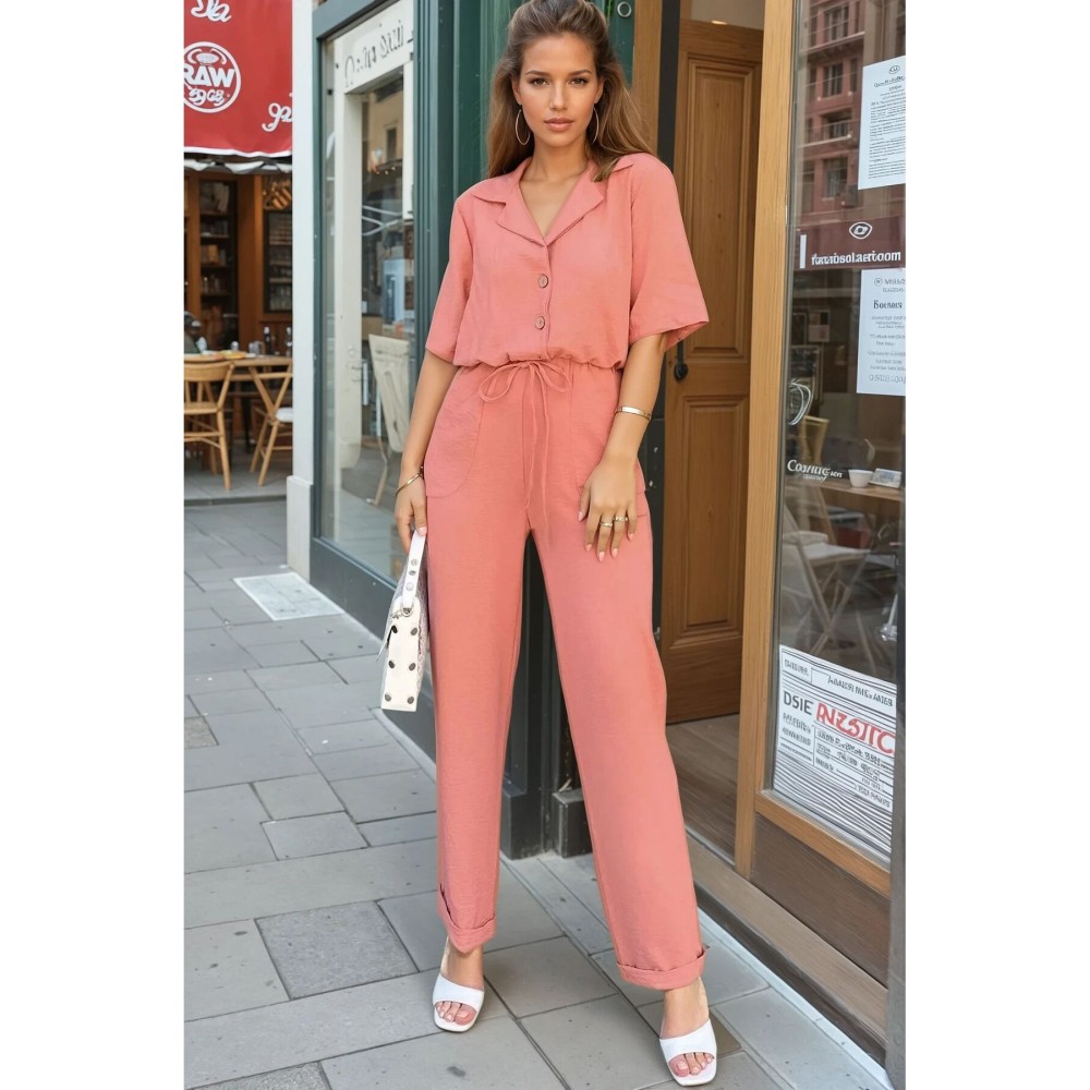 Pasaklı Giyim Pasaklı Giyim Kadın Beli Büzgülü Tulum Pudra - Premium Kadın Giyim