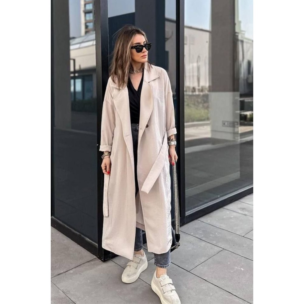 Pasaklı Giyim Pasaklı Giyim Kadın Ekstra Oversize Trençkot Taş - Premium Kadın Giyim