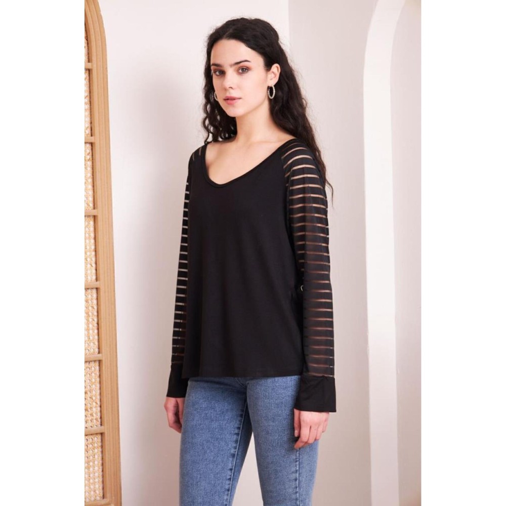 Pasaklı Giyim Pasaklı Giyim Kadın Kol Detaylı Bluz Siyah - Premium Kadın Giyim