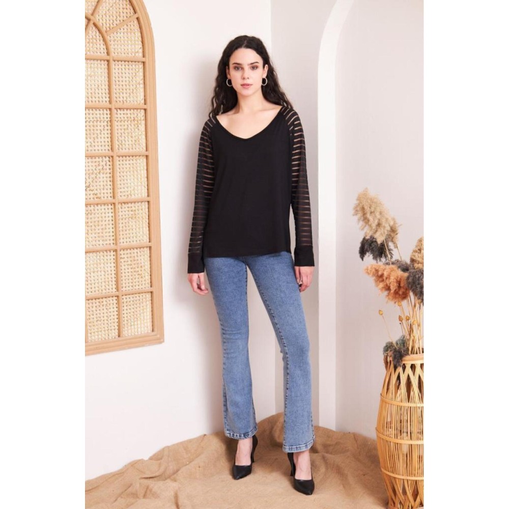 Pasaklı Giyim Pasaklı Giyim Kadın Kol Detaylı Bluz Siyah - Premium Kadın Giyim