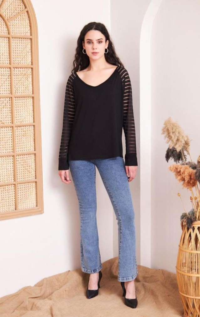 Pasaklı Giyim Kadın Kol Detaylı Bluz K5590210 Siyah