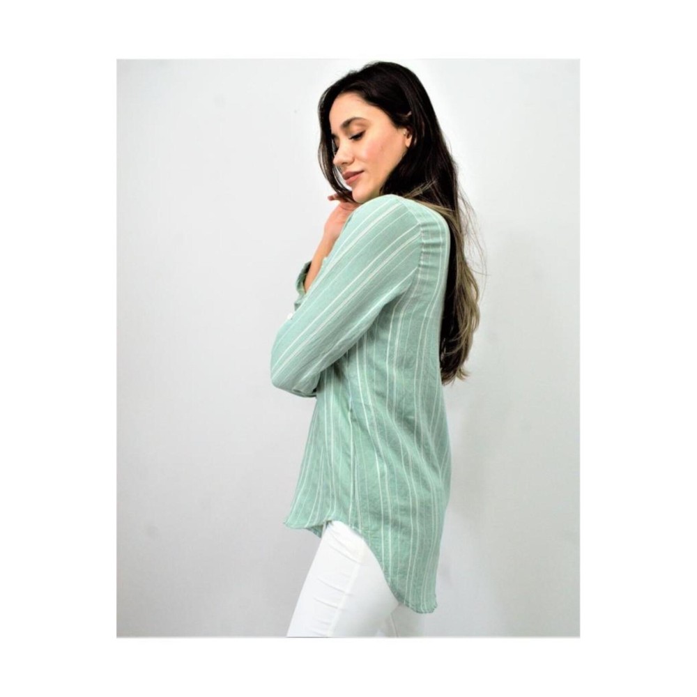 Pasaklı Giyim Pasaklı Giyim Kadın Çizgili Gömlek Yeşil - Premium Kadın Giyim