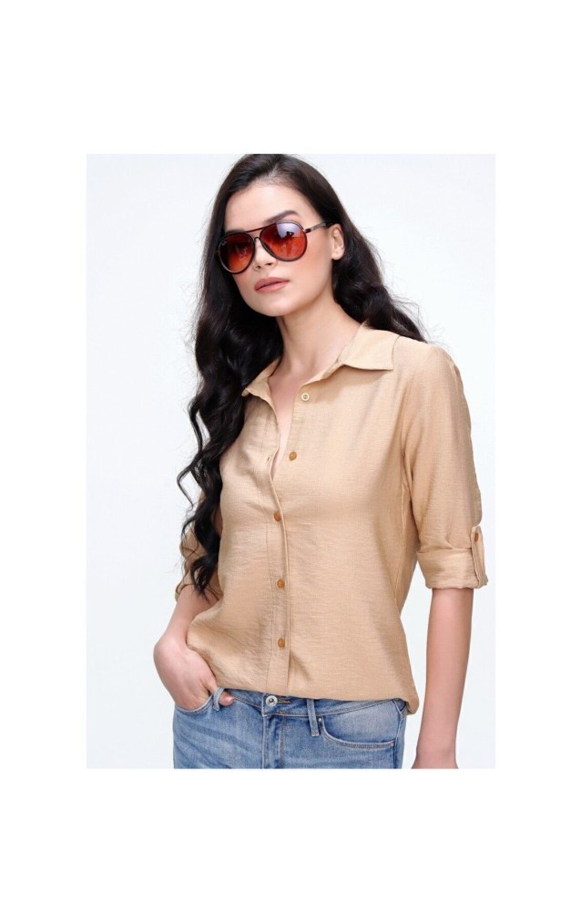 Pasaklı Giyim Kadın Klasik Keten Gömlek 3043300 Bej