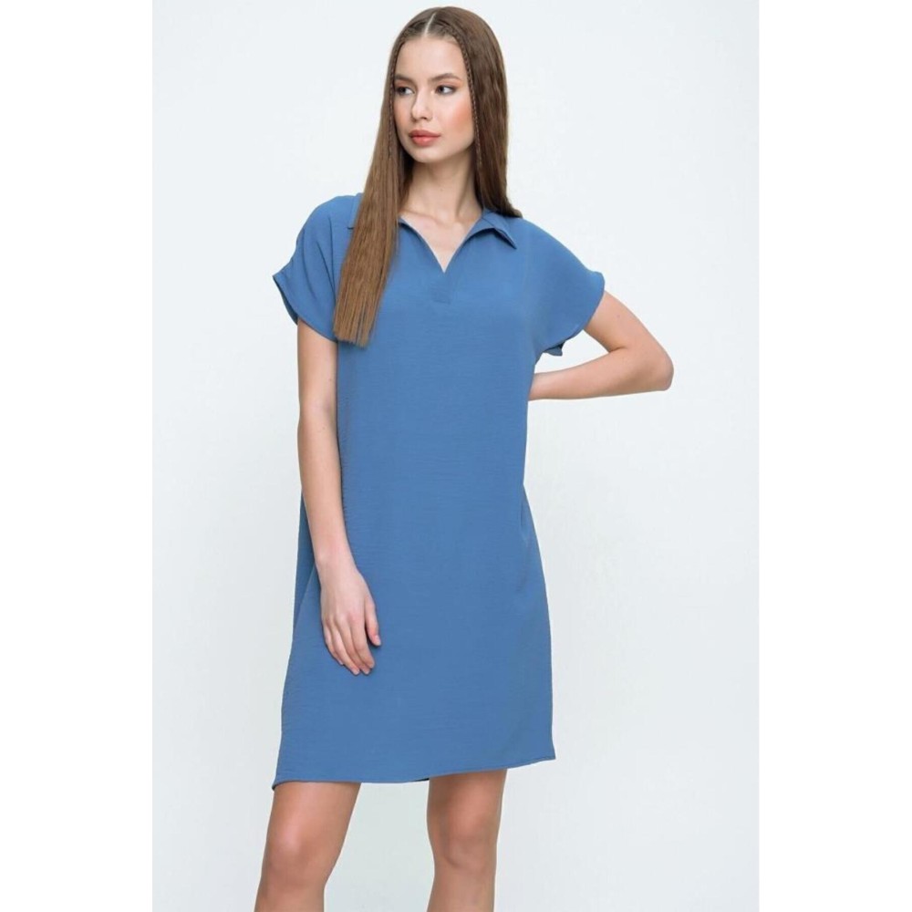 Pasaklı Giyim Pasaklı Giyim Kadın Polo Yaka Elbise Mavi - Premium Kadın Giyim