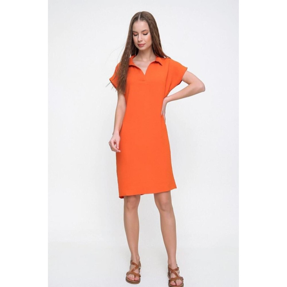 Pasaklı Giyim Pasaklı Giyim Kadın Polo Yaka Elbise Turuncu - Premium Kadın Giyim