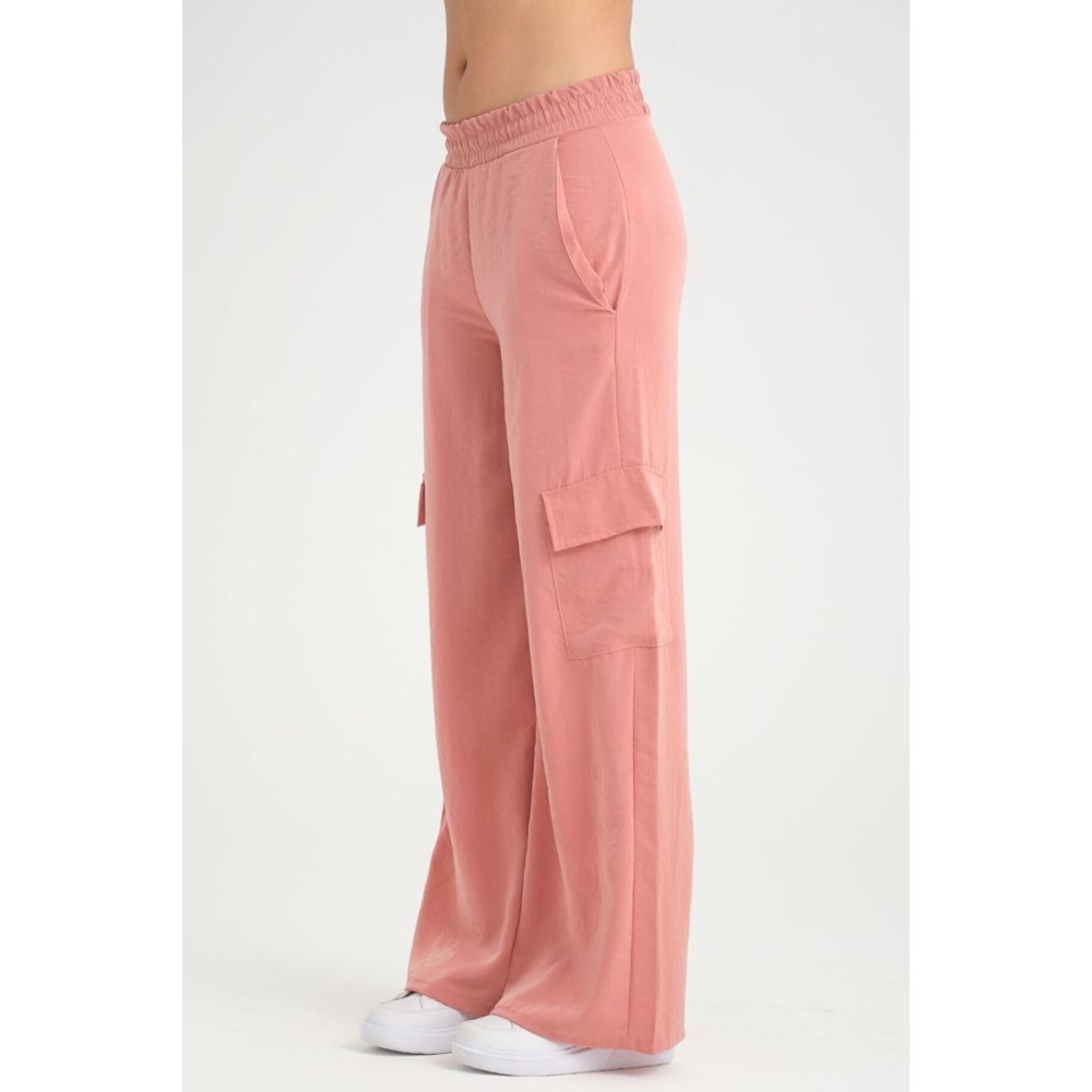 Pasaklı Giyim Pasaklı Giyim Kadın Gülkurusu Kupra Kumaş Cepli Beli Lastikli Bol Paça Kargo Pantolon - Premium Kadın Giyim